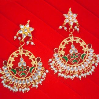 JH54 Daphne Wedding Wear Golden Plated Kundan Maroon Green Earring With Hanging Pearl Drop