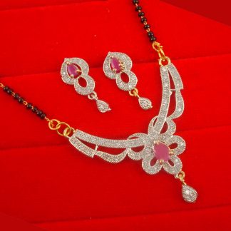 ZM34 Daphne Sparkling Daily Wear Zircon Mangalsutra Earring With Pink Stone