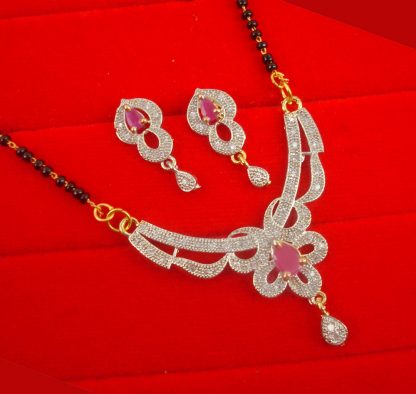ZM34 Daphne Sparkling Daily Wear Zircon Mangalsutra Earring With Pink Stone
