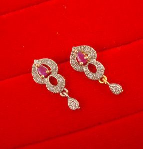ZM34E Daphne Sparkling Daily Wear Zircon Earring With Pink Stone