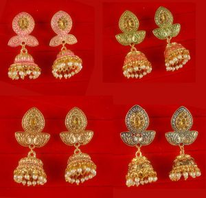 Daphne Wedding Wear Unique Leaf Shape Earring With Round Hanging Jhumki