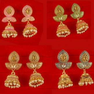 Daphne Wedding Wear Unique Leaf Shape Earring With Round Hanging Jhumki