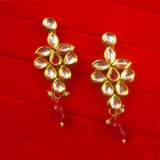 EK20 Daphne Royal Look Kundan Earring With Maroon Hanging Stone