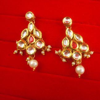 EK20W Daphne Royal Look Kundan Earring With White Hanging Stone For Girls