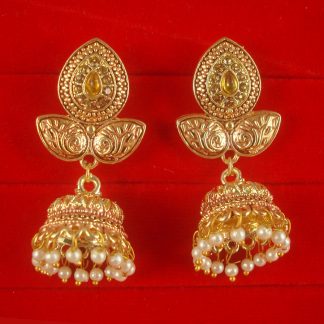 JH55AI Daphne Wedding Wear Unique Leaf Shape Earring With Round Hanging Jhumki