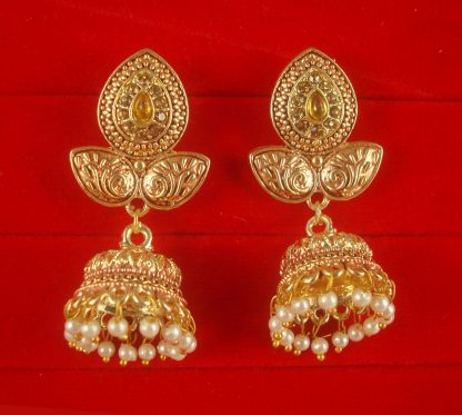 JH55AI Daphne Wedding Wear Unique Leaf Shape Earring With Round Hanging Jhumki