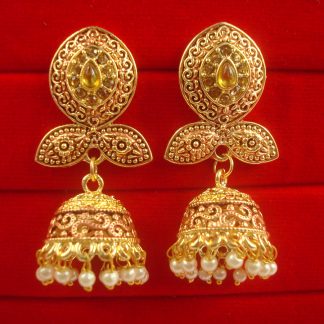 JH55D Daphne Wedding Wear Leaf Shape Earring With Round Hanging Jhumki