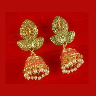 JH55GP Daphne Wedding Wear Unique Leaf Shape Earring With Round Hanging Jhumki