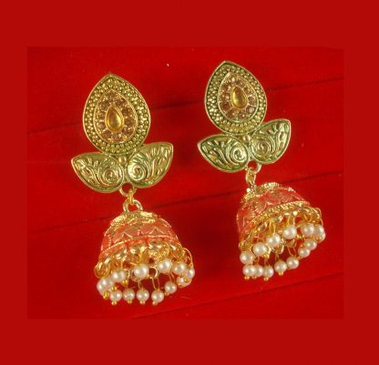 JH55GP Daphne Wedding Wear Unique Leaf Shape Earring With Round Hanging Jhumki