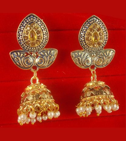 JH55HZ Daphne Wedding Wear Unique Leaf Shape Earring With Round Hanging Jhumki