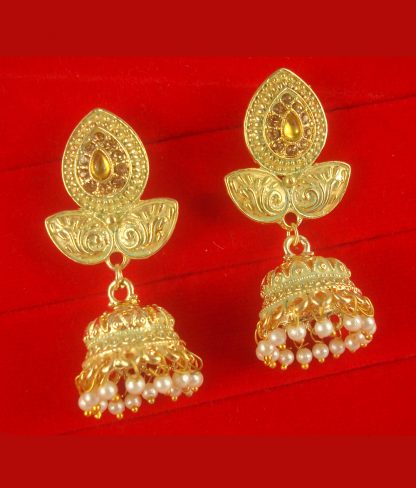 JH55L Daphne Wedding Wear Unique Leaf Shape Earring With Round Hanging Jhumki