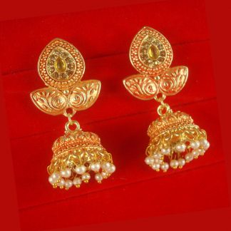 JH55OR Daphne Wedding Wear Unique Leaf Shape Earring With Round Hanging Jhumki