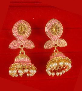 JH55P Daphne Wedding Wear Unique Leaf Shape Earring With Round Hanging Jhumki