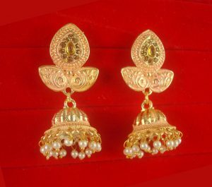 JH55P1 Daphne Wedding Wear Unique Leaf Shape Earring With Round Hanging Jhumki