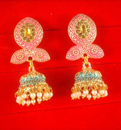 JH55PG Daphne Wedding Wear Unique Leaf Shape Earring With Round Hanging Jhumki