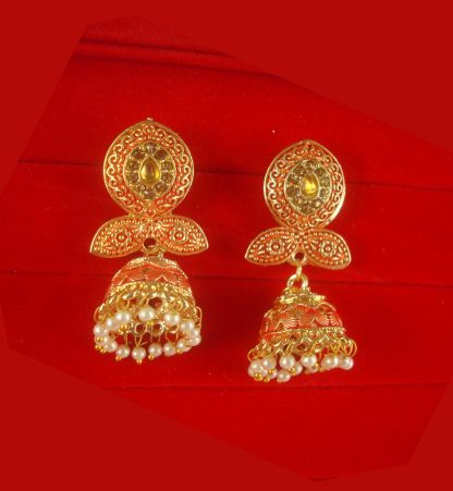 JH55R Daphne Wedding Wear Unique Leaf Shape Earring With Round Hanging Jhumki