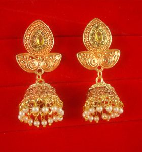 JH55RD Daphne Wedding Wear Unique Leaf Shape Earring With Round Hanging Jhumki