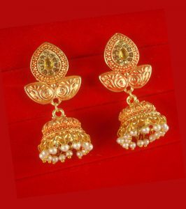 JH55RR Daphne Wedding Wear Unique Leaf Shape Earring With Round Hanging Jhumki