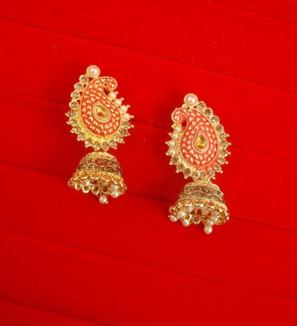 JH56RB Daphne Wedding Wear Designer Leaf Shape Jhumki Earring For Girls