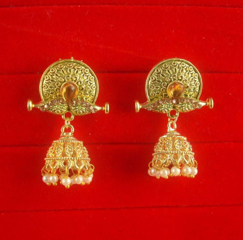 JH57G Daphne Wedding Wear Unique Earring With Round Hanging Jhumki