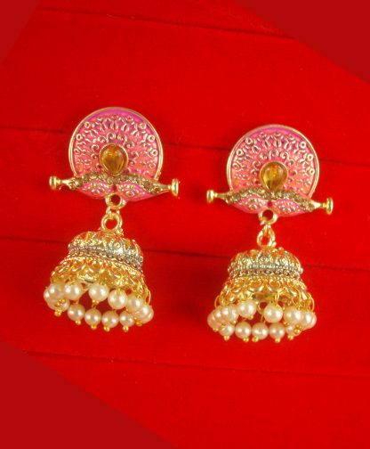 JH57PG Daphne Wedding Wear Unique Earring With Round Hanging Jhumki