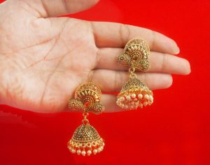 JH58BI Daphne Wedding Wear Golden Earring With Round Hanging Jhumki For Girls