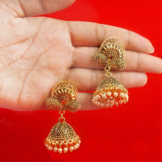 JH58BI Daphne Wedding Wear Golden Earring With Round Hanging Jhumki For Girls