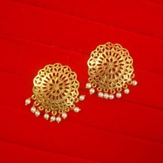 JH59 Daphne Golden Punjabi Style Round Earring With Small Hanging Pearl .