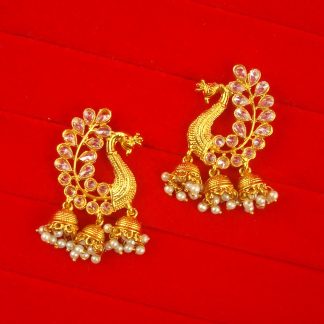JH61 Daphne Wedding Wear Golden Peacock Earring Hanging Jhumki For Woman