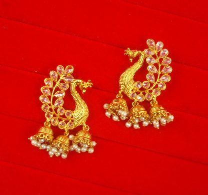 JH61 Daphne Wedding Wear Golden Peacock Earring Hanging Jhumki For Woman