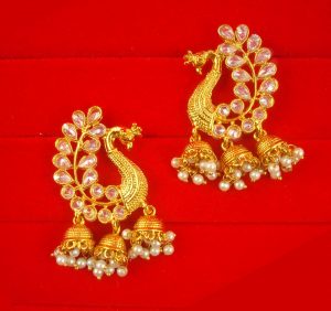 JH61 Daphne Wedding Wear Golden Peacock Earring Hanging Jhumki For Woman