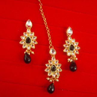 JH64BG Daphne Light Weight Wedding Wear Hanging Earring MAang tikka For Woman (2)