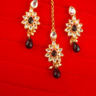 JH64BP Daphne Light Weight Wedding Wear Hanging Earring Maang tikka For Woman