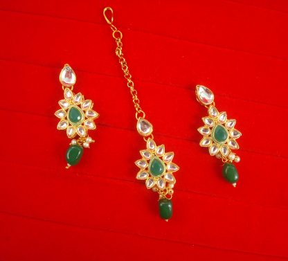 JH64G Daphne Light Weight Wedding Wear Hanging Earring Maang Tika For Woman