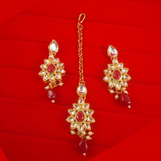 JH64RG Daphne Light Weight Wedding Wear Hanging Earring Maang Tika For Woman