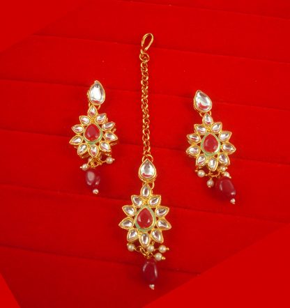 JH64RG Daphne Light Weight Wedding Wear Hanging Earring Maang Tika For Woman