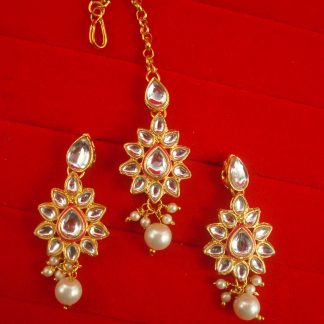 JH64WP Daphne Light Weight Wedding Wear Hanging Earring Maang Tikka For Woman