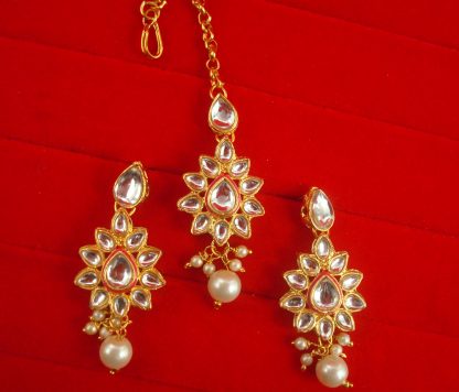 JH64WP Daphne Light Weight Wedding Wear Hanging Earring Maang Tikka For Woman