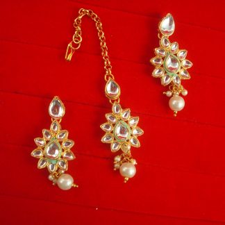 JH64WG Daphne Light Weight Wedding Wear Hanging Earring Maang Tikka For Woman