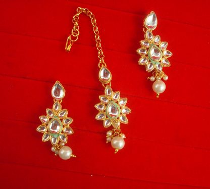 JH64WG Daphne Light Weight Wedding Wear Hanging Earring Maang Tikka For Woman