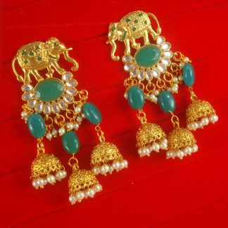 JH66G Daphne High Quality Stylish Elephant Pearl Jhumki Earrings for Women and Girls