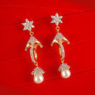 JH67 Daphne Preumiun Unique Zircon Hanging Party Wear earring With Pearl Drop