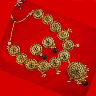 NH17F Daphne Golden White Wedding Wear Punjabi Style Round Pearl Necklace Set