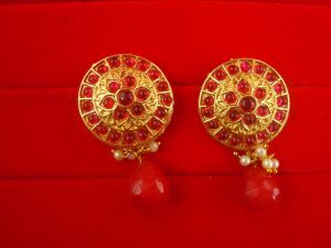 NH17P Daphne Golden White Wedding Wear Punjabi Style Round Pearl Earring