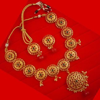 NH17P Daphne Golden White Wedding Wear Punjabi Style Round Pearl Necklace Set