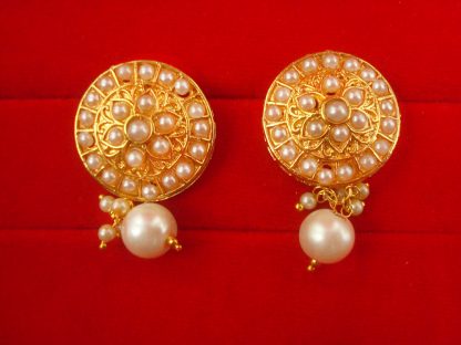 NH17W Daphne Golden White Wedding Wear Punjabi Style Round Pearl Earring