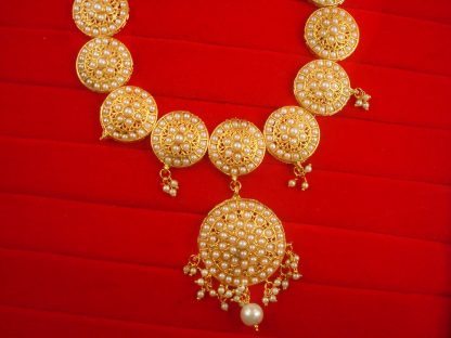 NH17W Daphne Golden White Wedding Wear Punjabi Style Round Pearl Necklace