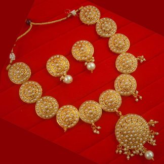 NH17W Daphne Golden White Wedding Wear Punjabi Style Round Pearl Necklace Set