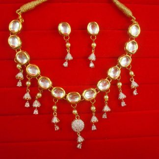 Nh18 Daphhne Choker Kundan Necklace With Zircon Hanging For Newly Bridals