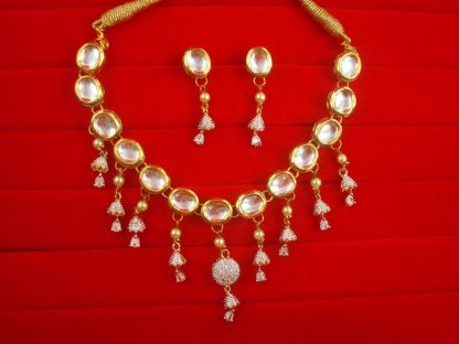 Nh18 Daphhne Choker Kundan Necklace With Zircon Hanging For Newly Bridals